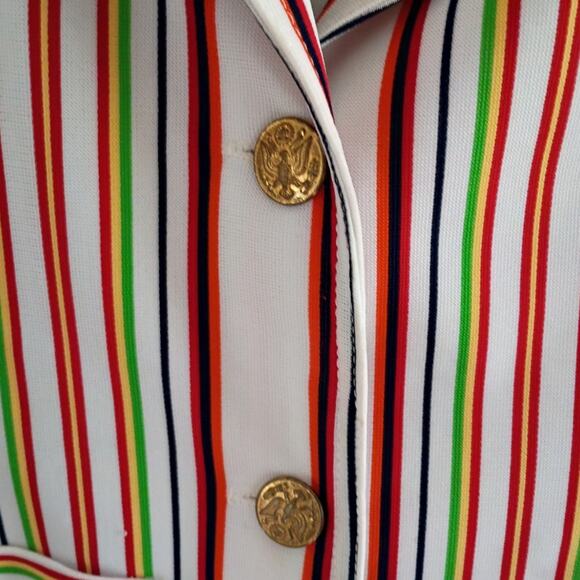 Vntg 1970s Jack Winter Mod Stripe Double Knit Blazer Gold Crest Buttons Women M - Picture 6 of 8